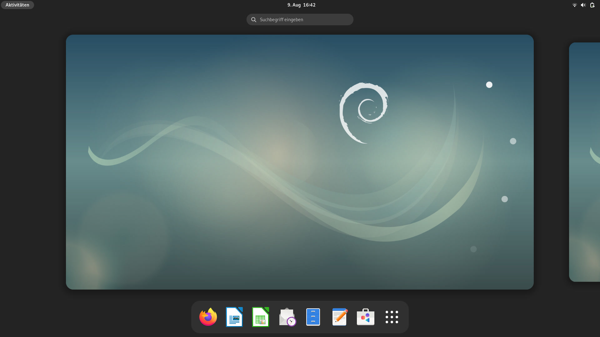 Debian 13 GNOME-Desktop in der Aktivitätenübersicht