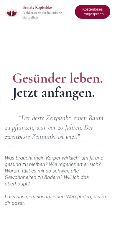 Mobile Ansicht der Website Beatrix Kopischke