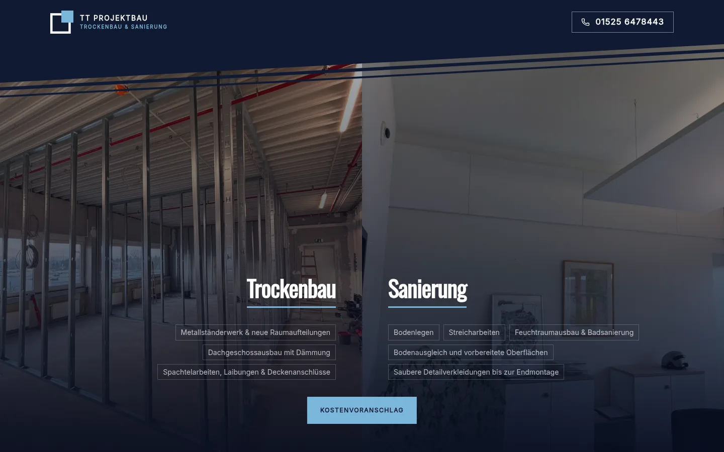 Desktop-Ansicht der Website TT Projektbau