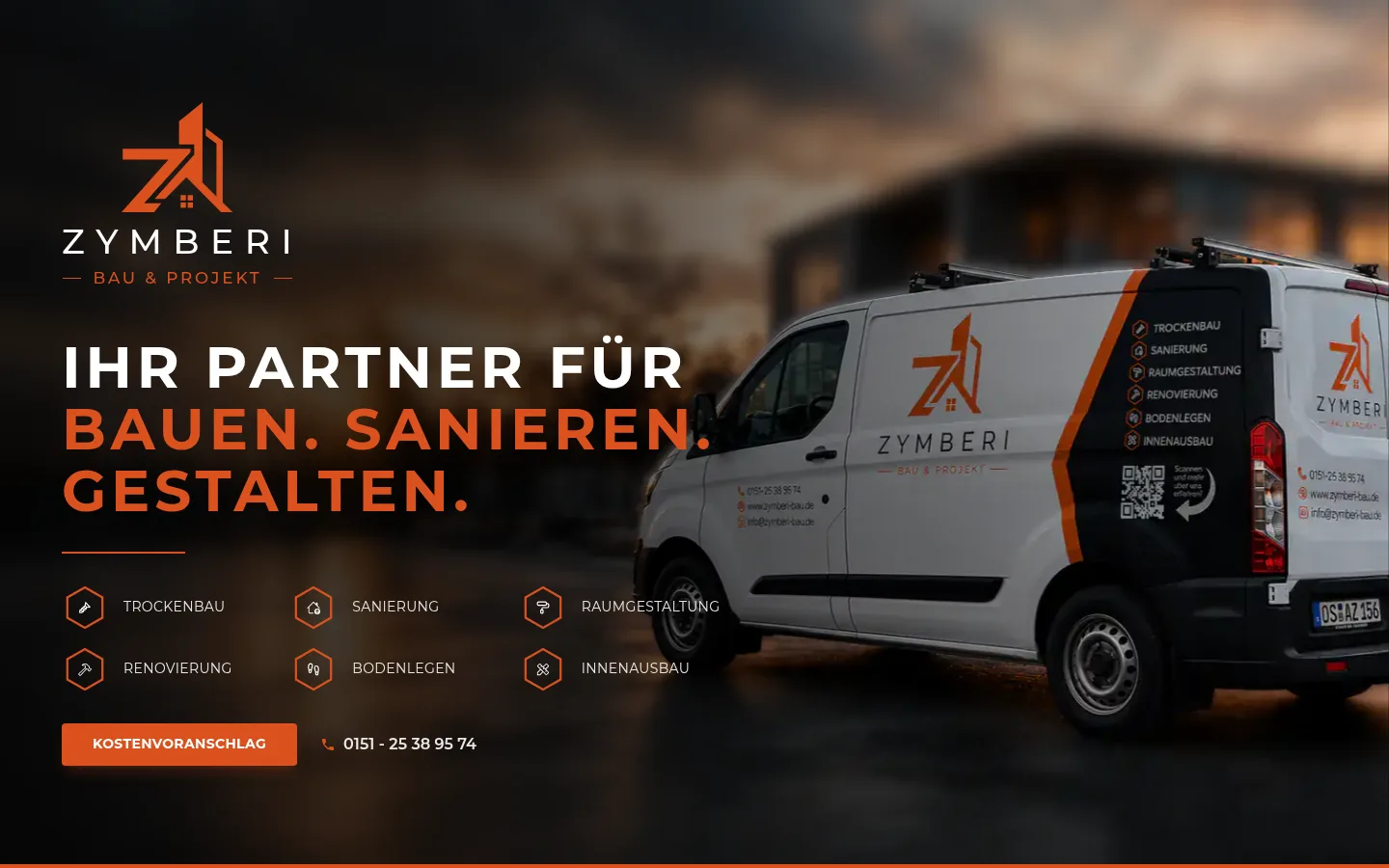 Desktop-Ansicht der Website Zymberi Bau & Projekt